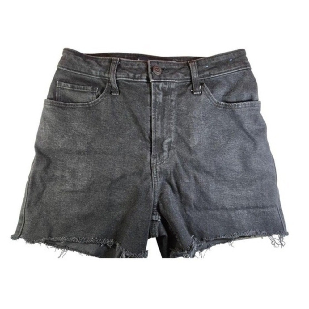 Hollister California Ultra High Rise Dad Jean Shorts Black Denim Frayed Hem W28R